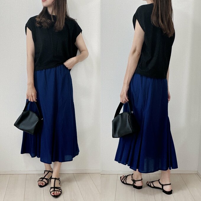 ウエストタックフレンチスリーブTコーデ