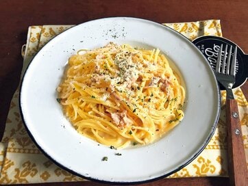 山本ゆりさんのレンチンクリームスパゲティ。バターの香りが最高