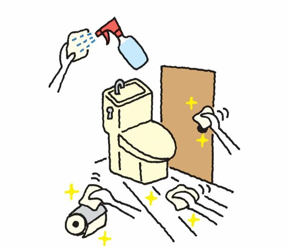 トイレにエタノールを置いて、使うたびに気になるところをふく