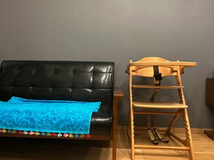 寝室に青いクロス