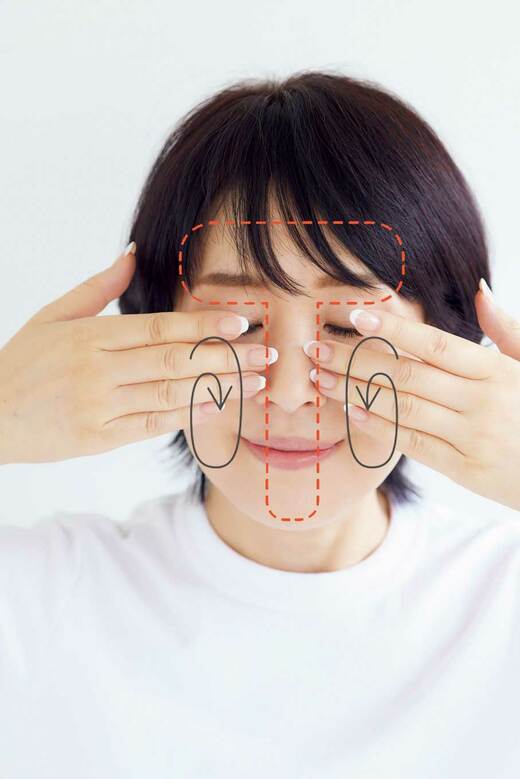 Tゾーンに向かって指先を内回転に動かす