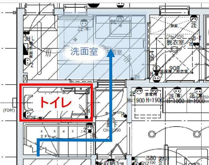 2階から洗面所までの動線
