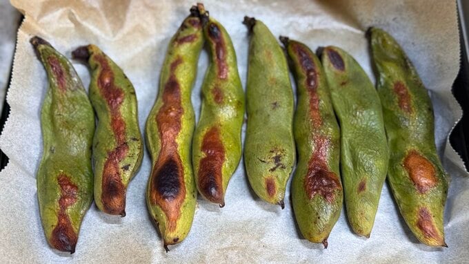 焼き目のついたソラマメ