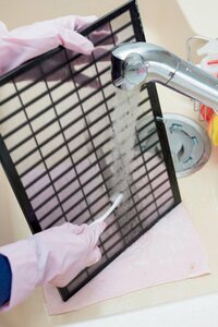 フィルターは流水を使い古歯ブラシでこすり洗い