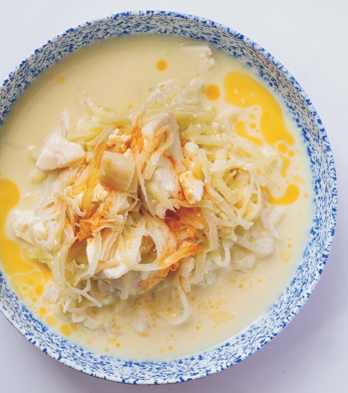 ホタテと大根の冷たい豆乳スープかけごはん