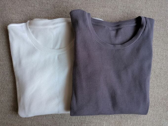 ストレッチリブ編みクルーネック長袖Tシャツ