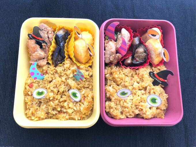 ダイソーのピックで、いつものお弁当がハロウィーン仕様に