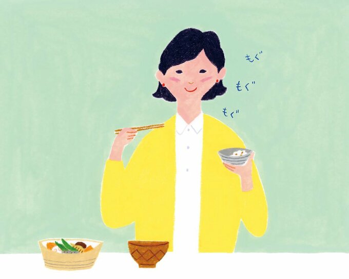 ご飯を食べる女性のイラスト