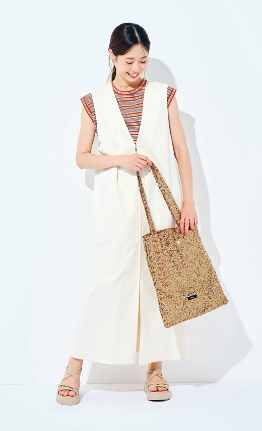 ジレワンピ×ボーダーTでカジュアルダウン