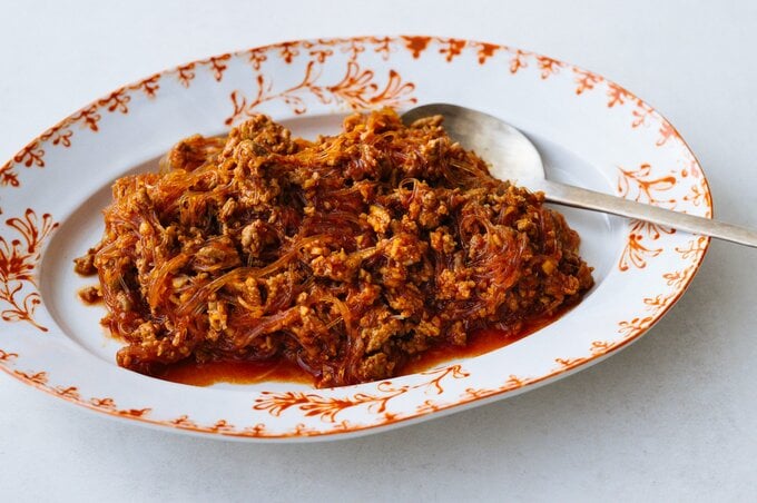 トマトとひき肉の塩はるさめ