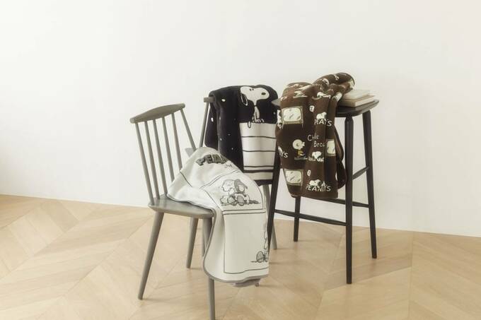 イスにスヌーピーブランケット