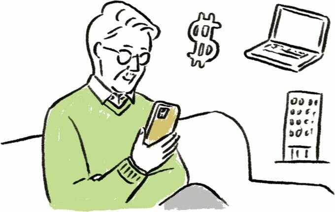 スマホを見る男性のイラスト