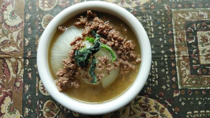 新タマネギのひき肉あえ