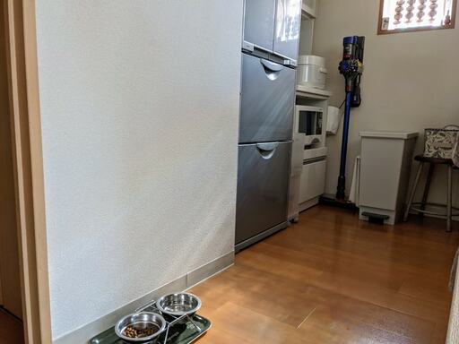 犬のエサ場があるキッチン