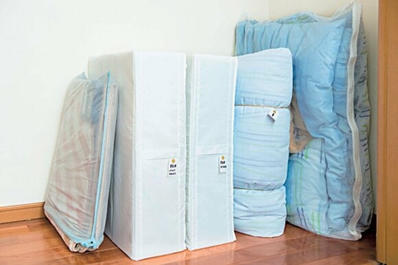 不織布袋に入れて立てて収納