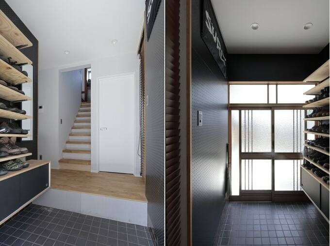 玄関にも有孔ボードを設置