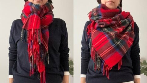 50代おしゃれさんの「ストールアレンジ」2選。きっちり巻かないのが今っぽい、動きを出して楽しむ