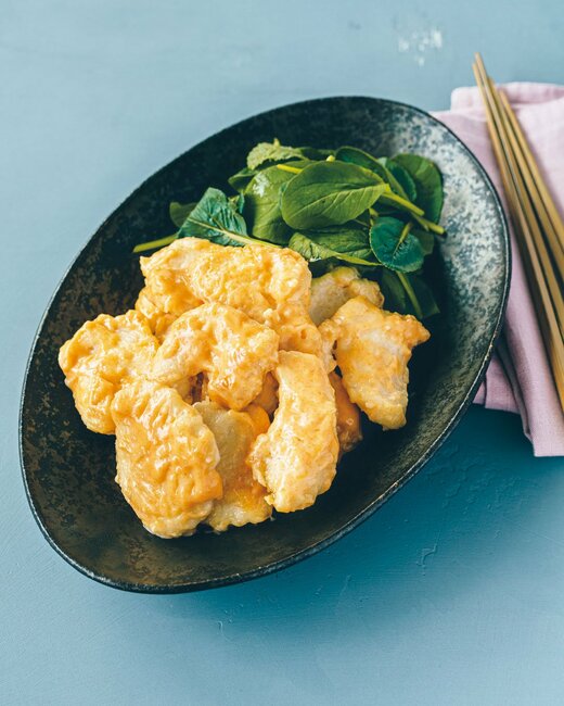 鶏胸肉のやわらかソテー　めんたいマヨソース