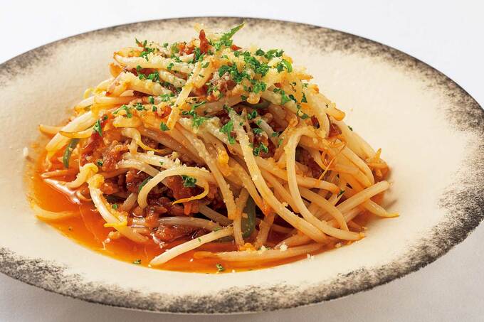 豚こまとモヤシのナポリタン仕立て