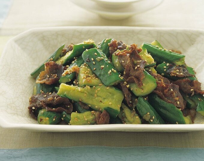 きゅうりと牛肉の韓国風炒め