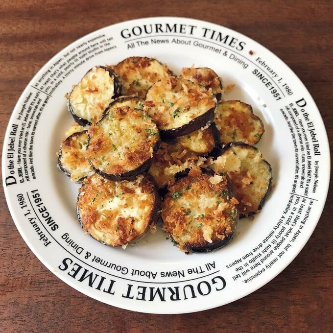 ナスのマヨパン粉焼き