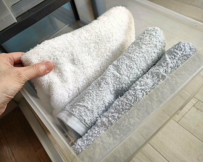 従来のバスタオルの幅が半分に。収納にゆとりも生まれました