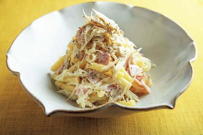 笠原将弘さんとっておきの副菜「ゴボウのマカロニサラダ」。シャキシャキ食感がたまらない