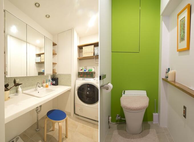 鮮やかな色をアクセントにしたサニタリー