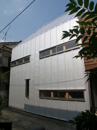 屋根と壁が繋がる家の外観