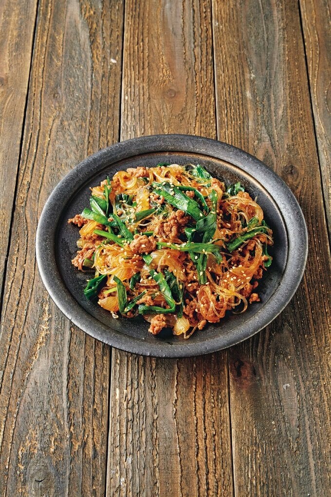 ひき肉とニラのチャプチェ