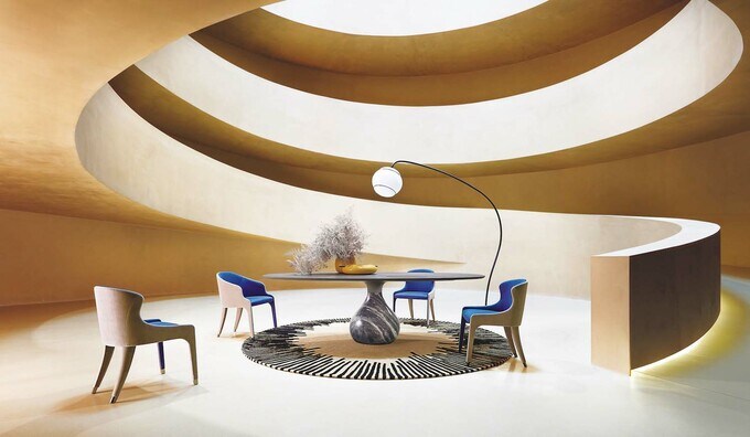 大理石の脚を持つAquaダイニングテーブル