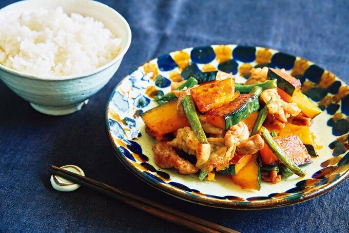 カボチャの炒め物とご飯