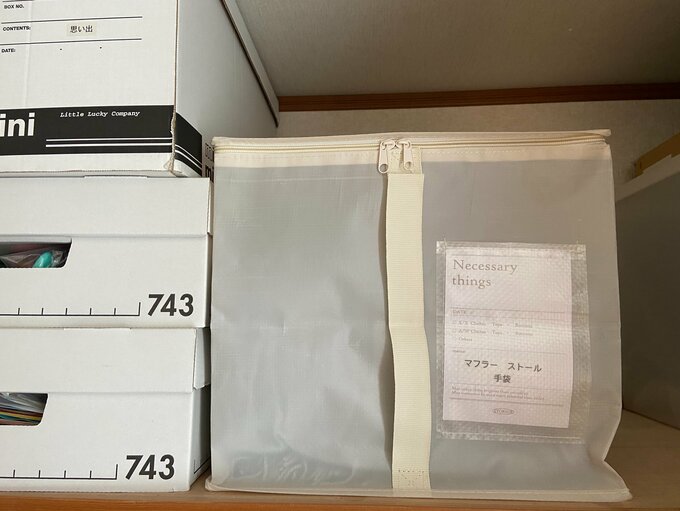 押し入れに収納したスリーコインズのボックス