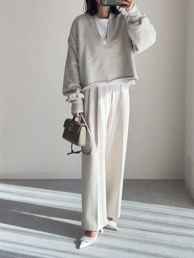 ユミさんのGU「タックワイドパンツ」コーデ2