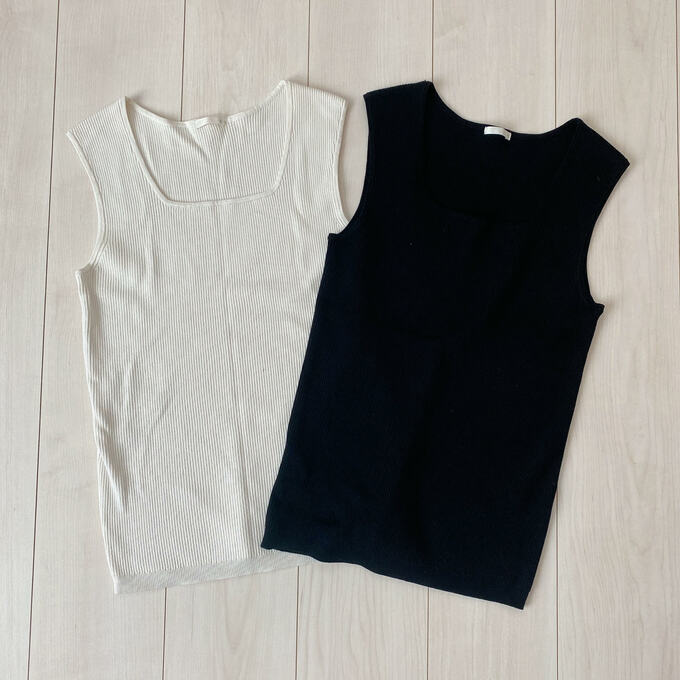 リブスクエアネックニットタンクトップ