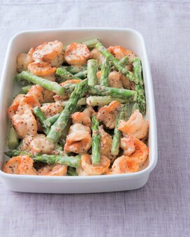 つくりおきサラダ「グリルエビとアスパラの粒マスタードマヨあえ」は、時間がたつほどにおいしくなる！