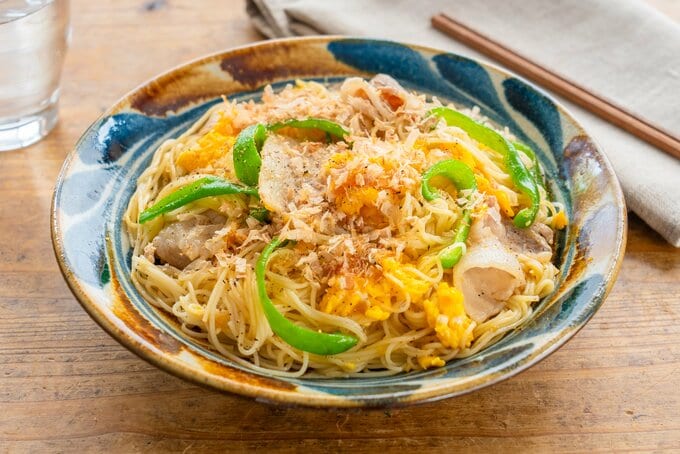 豚肉とピーマンのそうめんチャンプルー
