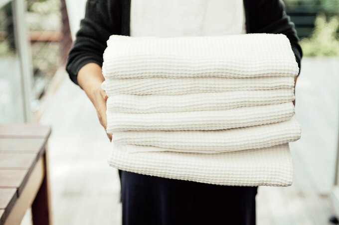 タオルは軽く乾きが早い「無印良品」のもの