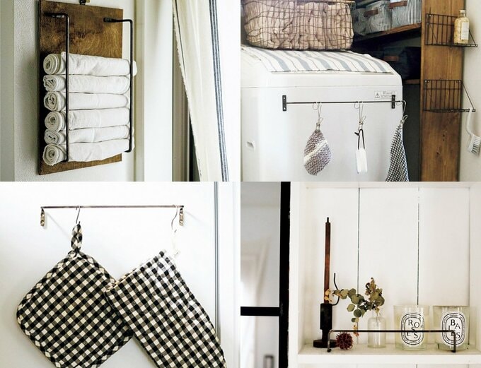 壁や棚、洗濯機などにつけて使用しているアイアンバー