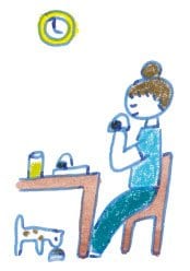 女性がおにぎりを食べているイラスト