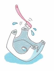 古歯ブラシ+水でこすり洗い