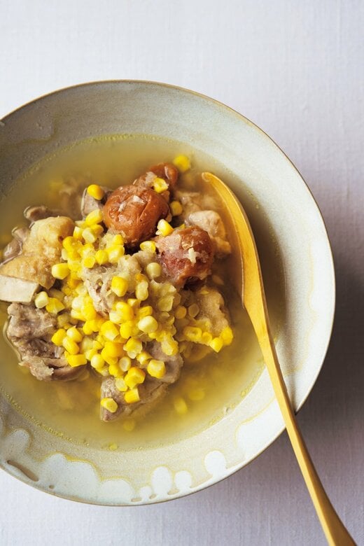 鶏とトウモロコシの梅みぞれスープ煮