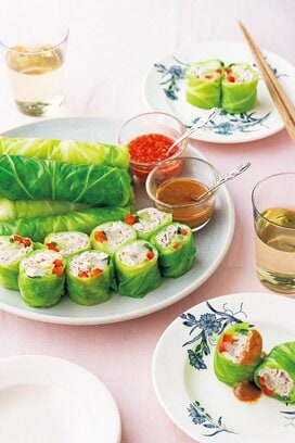 キャベツの生春巻き風。シャキシャキ野菜とお肉を存分に