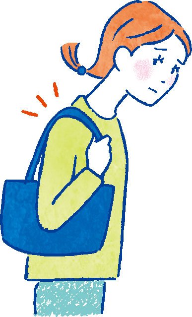 イラスト猫背バッグ持つ女性