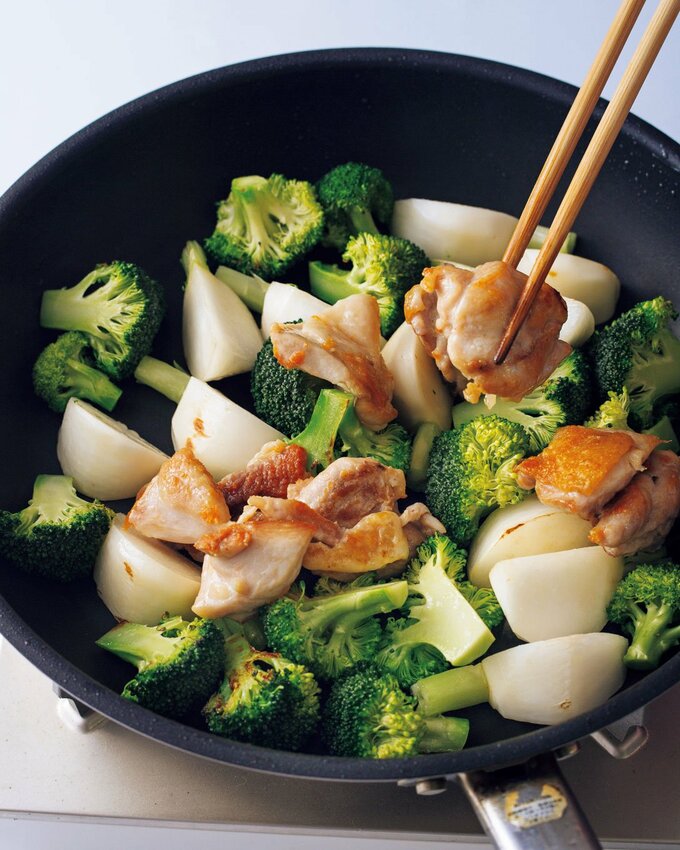 フライパンに野菜とお肉