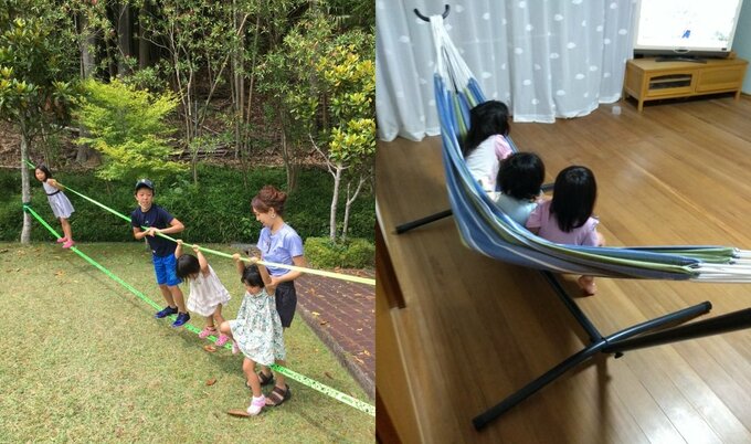 ハンモックに子ども