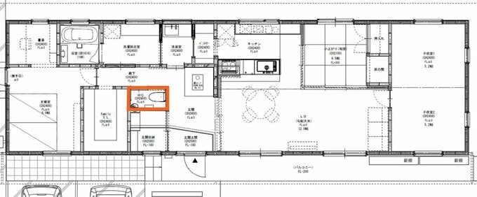0.8畳のトイレがある平屋の間取り