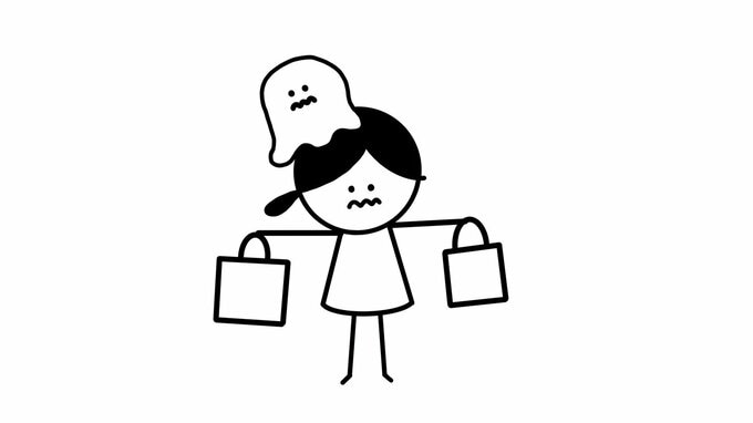 両手に荷物を持った女の子のイラスト