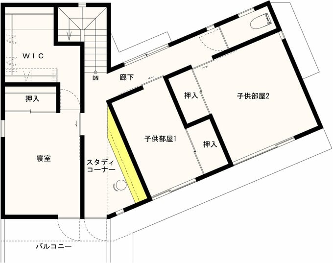 への字の家の2階平面図