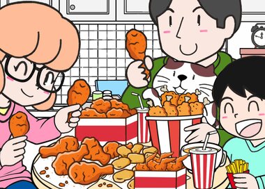 夢のフライドチキンパーティ！何かが違う？5つ見つけたらエラい間違い探し